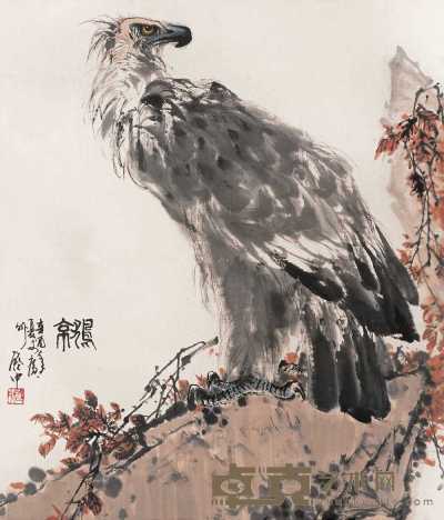 伍启中 辛酉（1981）年作 鹰 立轴 80×69cm